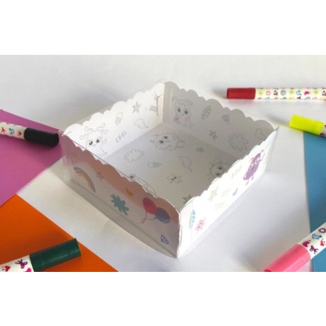 Caja Tapa Cristal Interior Para Colorear Diseño Monstruo (12cmx12cmx5cm) x 1u.