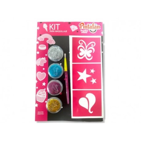 Kit Pintafan Glittermania - 3 Pastillas Glitter + 1 Pincel + 3 Stencils