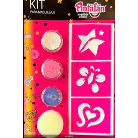 Kit Pintafan Infantil - 3 Pastillas Maquillaje + 1 Esponja + Stencil X 3