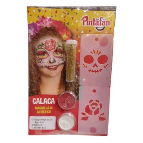 Kit Pintafan Terror Calaca - 2 Pastillas Maquillaje + 1 Gibré + 2 Stencil