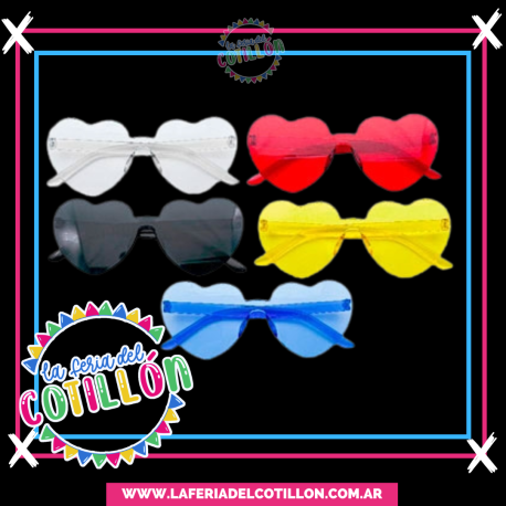 Anteojo Acrilico Corazon x 1u. (colores surtidos)