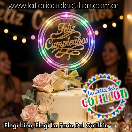 Cake Topper Feliz Cumple Circular Led x 1 u