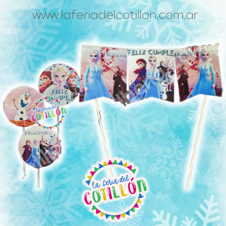 Set Feliz Cumple Banderin Y Toppers Frozen x 1u.