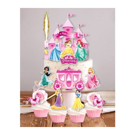 Adorno de Torta y Cupcakes Princesa (15 Unidades más Bengala)