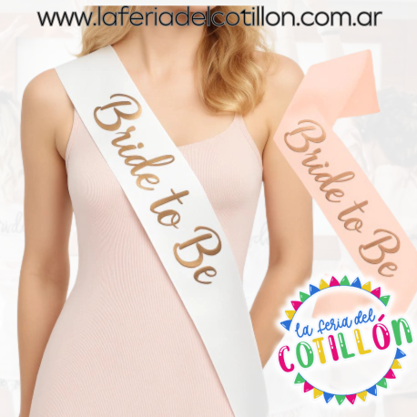 Banda Blanca Bride To Be (Letras Plata) 5 cm
