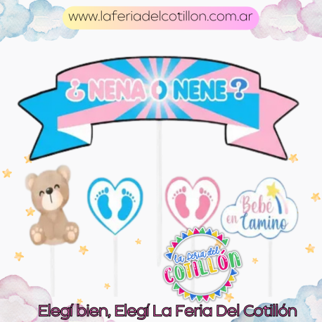 Cake Topper Adorno Torta Revelacion de Genero x 5piezas