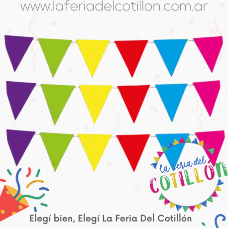 Banderin Triángulos Cartón Liso Multicolor 2.40 cm. Chico