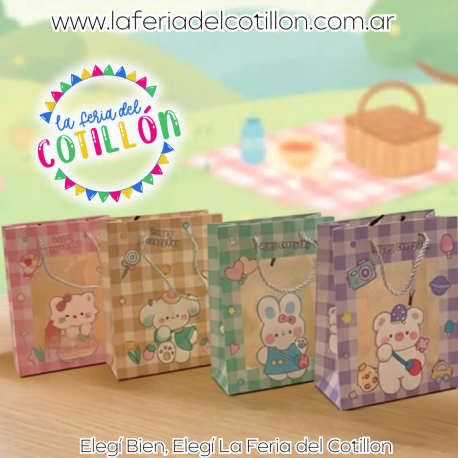 Bolsa Para Regalo Con Visor Conejito 26x10x32cm (color en stock) x1u.