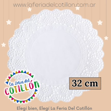 Blonda Papel Calada Redonda Blanca 32 cm x 12u.