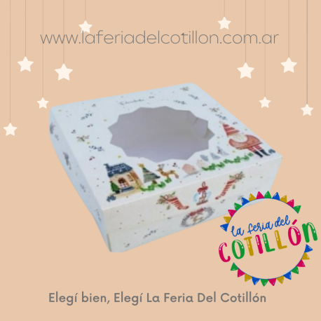 Caja Grande Multiuso con Visor Felices Fiestas Acuarela (23.5x23.5x11.5cm) x 1u
