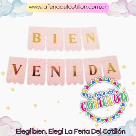 Banderin Con Stamping Bienvenida Rosa