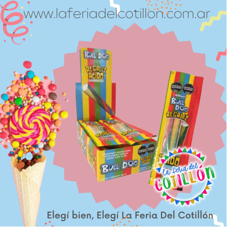 Caja Gomita Bull Dog Regaliz x 12 paq.