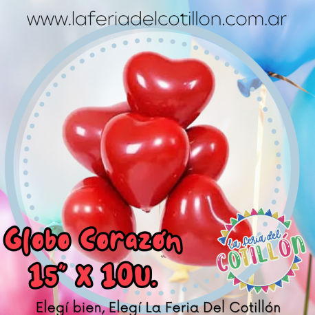 Globo Globby Forma Corazon Rojo 15'' x 10 u.