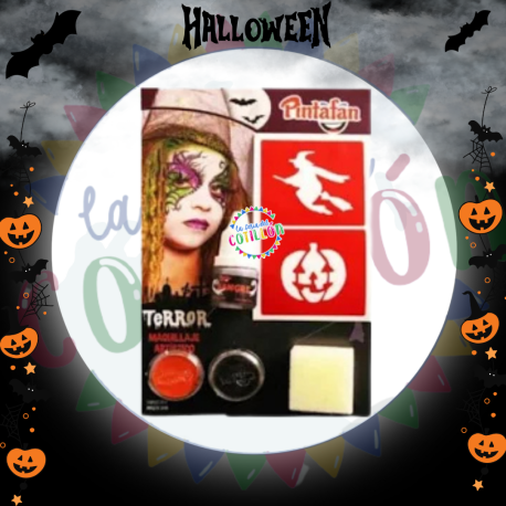 Kit Maquillaje Pintafan Terror x 2 u. (Negro-Naranja)+ Accesorio+ Sangre