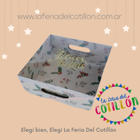 Caja Diseño Felices Fiestas Tapa Transparente 25x25x 12cm (Base De Cartulina) x 1u