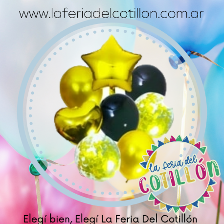 Set 8 Globos Metalizado Corazon Estrella Y Latex C/Confetti