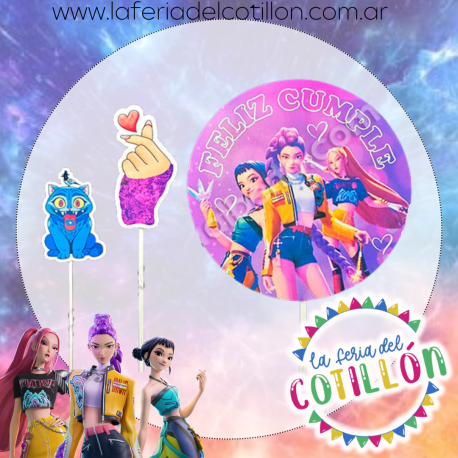 Cake Topper Adorno Torta Guerreras Kpop x 3piezas