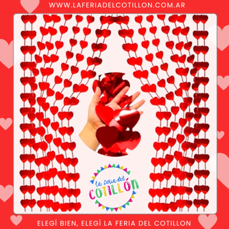 Cortina Metalizada Corazon - Rojo (2 mt. x 1 mt.)