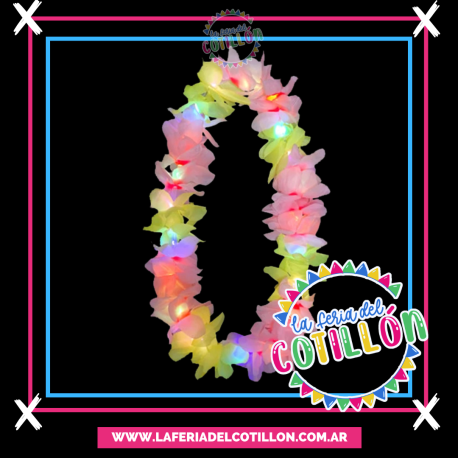 Collar Hawaiano Flores de Tela Multicolor Led x 1 u.