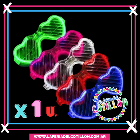 Anteojo HILO LED Corazon Rayado Colores Surtidos x 1u.