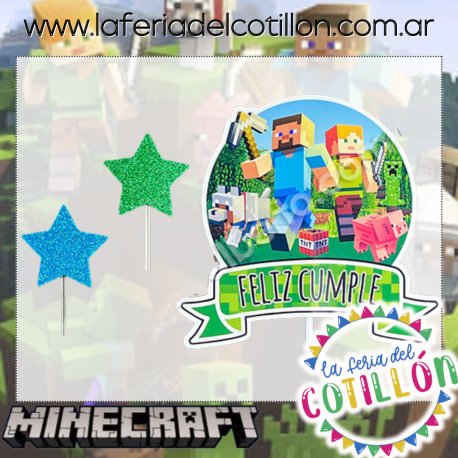 Cake Topper Adorno Torta Pixel Game x 3piezas