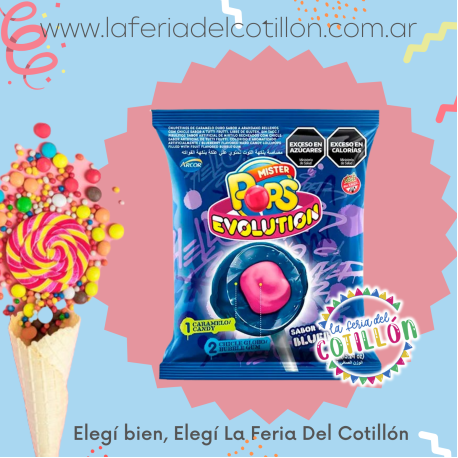 Chupetin con Chicle Mr Pops Evolution Blueberry x 24 u.