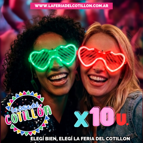 Oferta Anteojo HILO LED Corazon Rayado Colores Surtidos x10u.