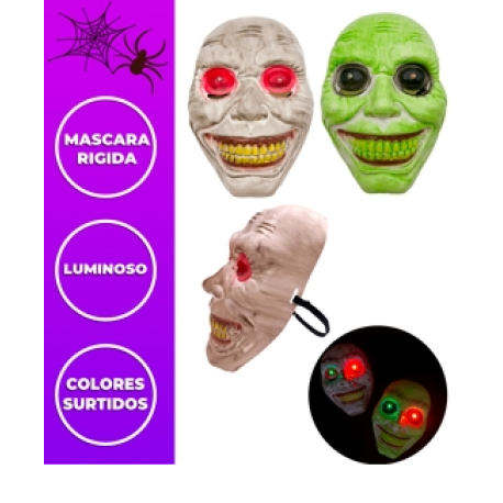 MASCARA RIGIDA LUMINOSA HALLOWEEN ZOMBIE COLORES SURTIDOS -
