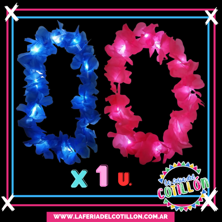Collar Hawaiano Flores Doble de Tela Led Colores Fluo x 1 u.