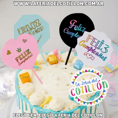 Cake Topper Feliz Cumpleaños Celeste x1u.