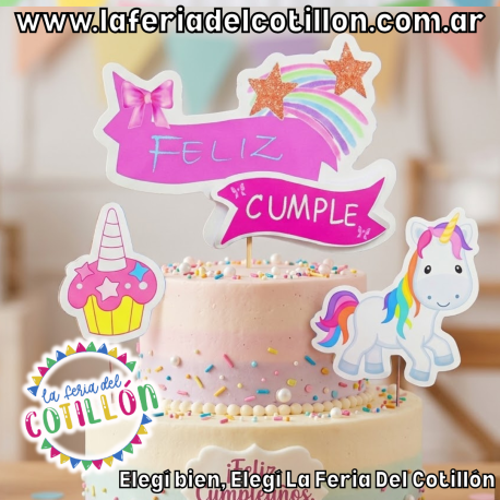 Adorno Cake Topper Pinche Unicornio 3D x 3 piezas