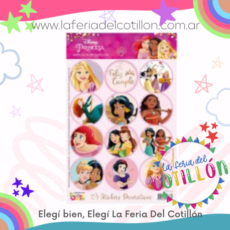 Stickers Princesas Disney Autoadhesivo x 24 u.