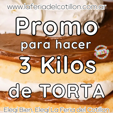  Promo 3 Kilos de Torta. Incluye: 2 piononos Vainilla, 1 Kilo de Dulce Rosquinenece, 1 crema Battidisima Sabor a Eleccion (disponible en el momento), 100grs de Chips, 100grs de nuez partida, 100grs de pulpa de FRUTILLA, 1 Bandeja mdf 25x35.