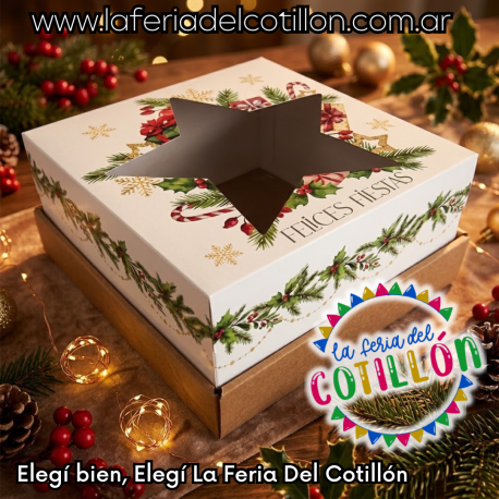 Caja Con Visor Estrella Diseño Feliz Navidad (20x20x10cm) x 1u