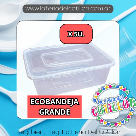 Bandeja Plástica Reutilizable con Tapa 1400cc x 5 u.