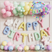 Set Globos Frase Happy Birthday Colores Pasteles