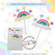 Adorno Torta Cake Topper Feliz Cumple Arcoiris Mini Corazones x 1u