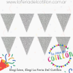 Banderin Triangular Glitter Dx Plateado (16 cm. Ancho x 11 cm. Alto)