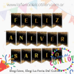 Banderín Feliz Aniversario Negro con Dorado x 1 u.