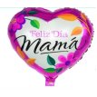 Globo Metalizado Corazón Blanco Feliz Dia Mama con brde y Flor Fucsia  x 1