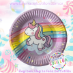 Plato Unicornio Arcoiris x 8 u.