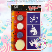 Kit Mix Acua Maquillaje Pintafan -Unicornio (2 pastillas, 1glitter,  stencil y esponja)